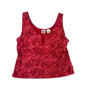 Faded Glory Stretch Tank Top XL 16/18 Red Floral Print Hook Front Y2K Vintage